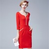 TE5850NS Europe fashion v-neck slim three quarter sleeve dress