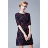 TE5852NS Half sleeve empire waist bowknot back checks dress