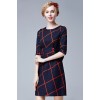 TE5852NS Half sleeve empire waist bowknot back checks dress