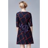 TE5852NS Half sleeve empire waist bowknot back checks dress