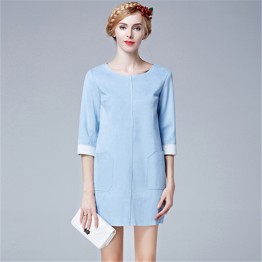 TE5853NS Fashion round neck composite suede three quarter sleeve dress