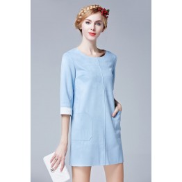 TE5853NS Fashion round neck composite suede three quarter sleeve dress