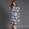 TE6019HYXMW Autumn temperament print zipper v-neck long sleeve dress