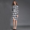 TE6019HYXMW Autumn temperament print zipper v-neck long sleeve dress