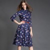 TE6021HYXMW High quality birds print buttons long dress