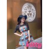 TE6212YZL Designer mesh splicing beauty print dress