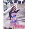 TE6212YZL Designer mesh splicing beauty print dress