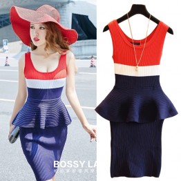 TE779HNW Europe fashion sext flouncing tight hip fake two piece dress