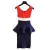 TE779HNW Europe fashion sext flouncing tight hip fake two piece dress