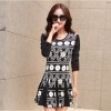 TE6575YYM Autumn Korean fashion slim print long dress with scarf