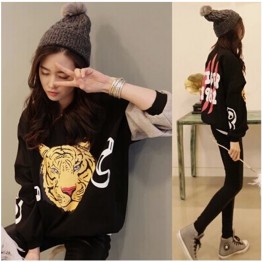TE1002HYFS Tiger head print contract color sleeve pullover sweatshirt