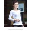 TE8032WSSP Autumn slim print lace splicing back long sleeve T-shirt