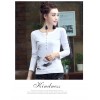 TE8032WSSP Autumn slim print lace splicing back long sleeve T-shirt