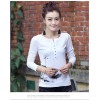 TE8032WSSP Autumn slim print lace splicing back long sleeve T-shirt