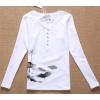 TE8032WSSP Autumn slim print lace splicing back long sleeve T-shirt