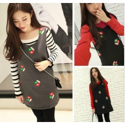 TE8215BL Korean style embroidery flower wool vest dress