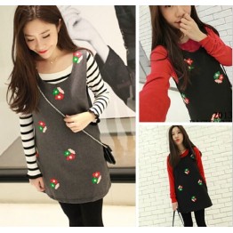 TE8215BL Korean style embroidery flower wool vest dress