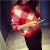 TE8237BLFS Korean fashion diamond check color matching pullover sweater