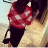 TE8237BLFS Korean fashion diamond check color matching pullover sweater