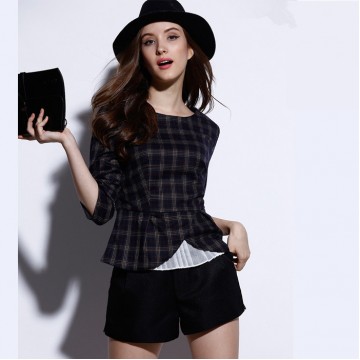 TE9067LLYG Elegant flouncing hem slim waist tops with shorts