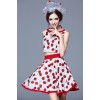 TE9079LLYG Europe fashion cherries print sleeveless tops with A-line skirt