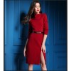 TE9081LLYG High quality half-collar side slashed up long sleeve dress