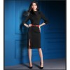 TE9083LLYG Europe fashion stand collar temperament stripes dress