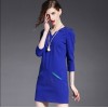 TE9084LLYG Europe fashion v-neck pure color pocket slim dress