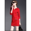 TE9084LLYG Europe fashion v-neck pure color pocket slim dress