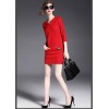 TE9084LLYG Europe fashion v-neck pure color pocket slim dress