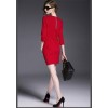 TE9084LLYG Europe fashion v-neck pure color pocket slim dress