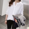 TE1102YMNZ Loose V-neck cotton ramie long sleeve blouse