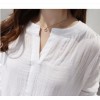 TE1102YMNZ Loose V-neck cotton ramie long sleeve blouse