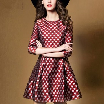 TE923XNH Europe fashion heart print jacquard weave A-line dress