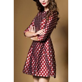 TE923XNH Europe fashion heart print jacquard weave A-line dress