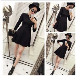 TE9384YBF Wave neckline slim long sleeve dress