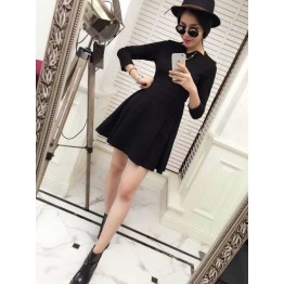 TE9384YBF Wave neckline slim long sleeve dress