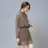 TE9543JDYJ Korean style leaves print slim waist chiffon dress
