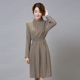 TE9546JDYJ Korean style print slim waist long sleeve chiffon dress