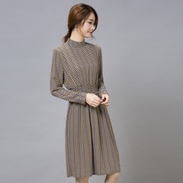 TE9546JDYJ Korean style print slim waist long sleeve chiffon dress