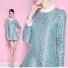 TE9601LLYG Europe fashion temperament lace splicing long sleeve dress