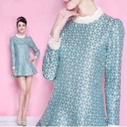 TE9601LLYG Europe fashion temperament lace splicing long sleeve dress