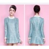 TE9601LLYG Europe fashion temperament lace splicing long sleeve dress