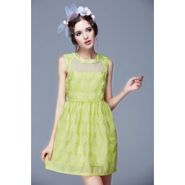 TE9627LLYG Fashion temperament round neck A-line sleeveless dress