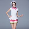 TE9628LLYG Doll collar flouncing short sleeve tops with stripes shorts