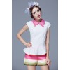 TE9628LLYG Doll collar flouncing short sleeve tops with stripes shorts