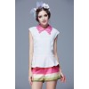 TE9628LLYG Doll collar flouncing short sleeve tops with stripes shorts