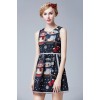 TE9631LLYG Europe fashion round neck owl print jacquard weave sleeveless dress