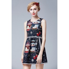 TE9631LLYG Europe fashion round neck owl print jacquard weave sleeveless dress