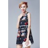 TE9631LLYG Europe fashion round neck owl print jacquard weave sleeveless dress